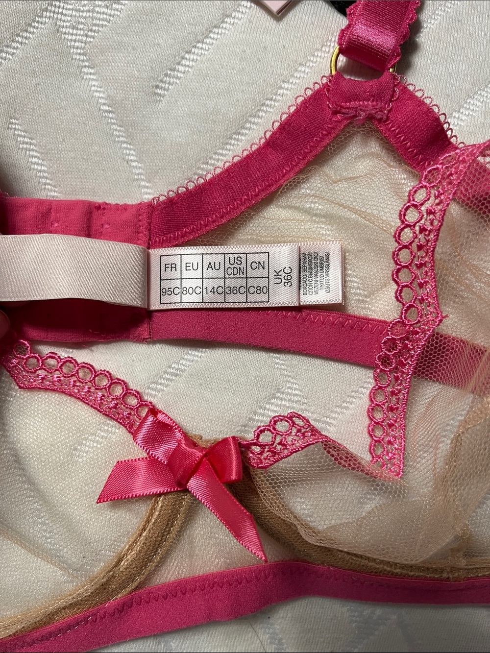 Agent Provocateur Hot Pink and Nude Sheer Lace Underwire Bra Kay 36C - Picture 4 of 6